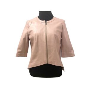 Women's Blush Pink Leather Zip-Front Jacket by